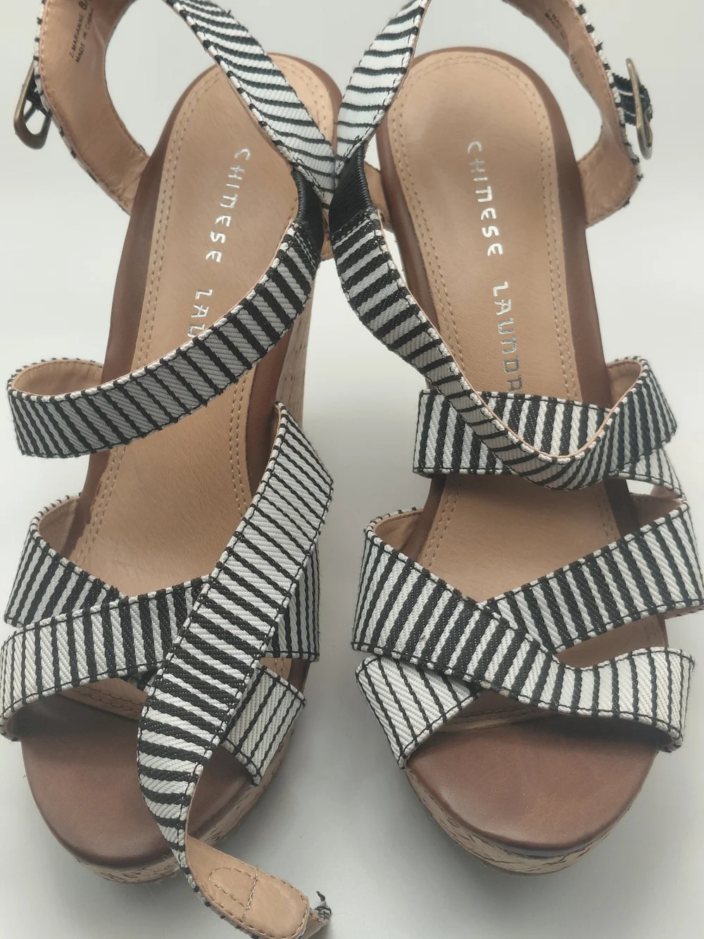 Chinese Laundry Black & White Striped Platform Sandals